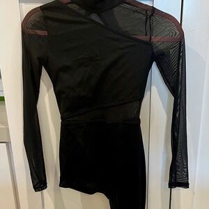Dance Costume - CH LG - Black Unitard w/ one leg and mesh